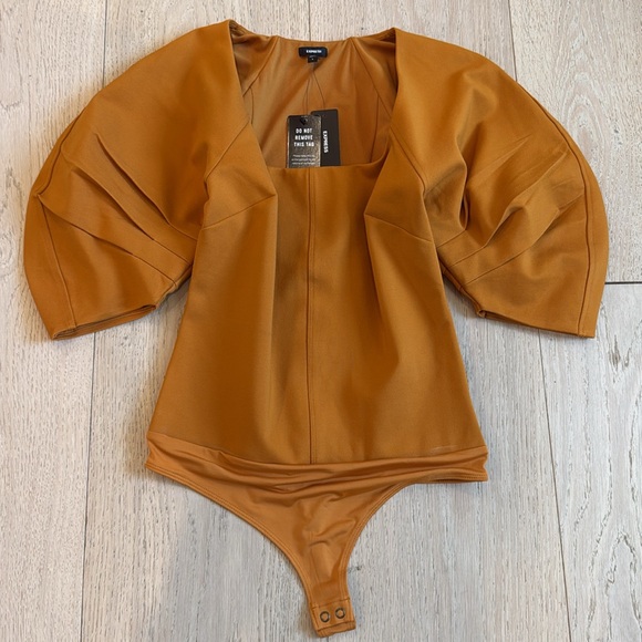 Express Fitted Ponte Square Neck Puff Sleeve Bodysuit in Size Small - Picture 2 of 12